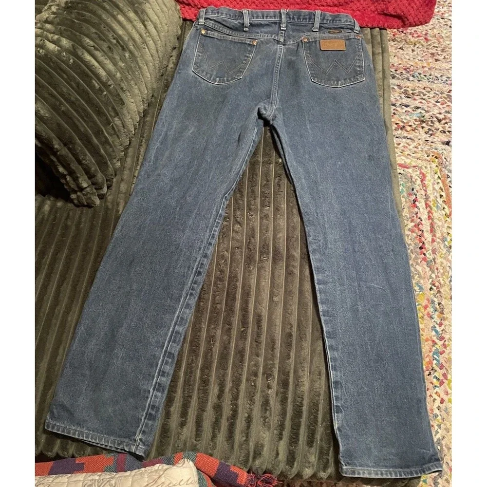 Mens Vintage WRANGLER 34x32” WORK Jeans Straight Medium Wash 13MWZ USA